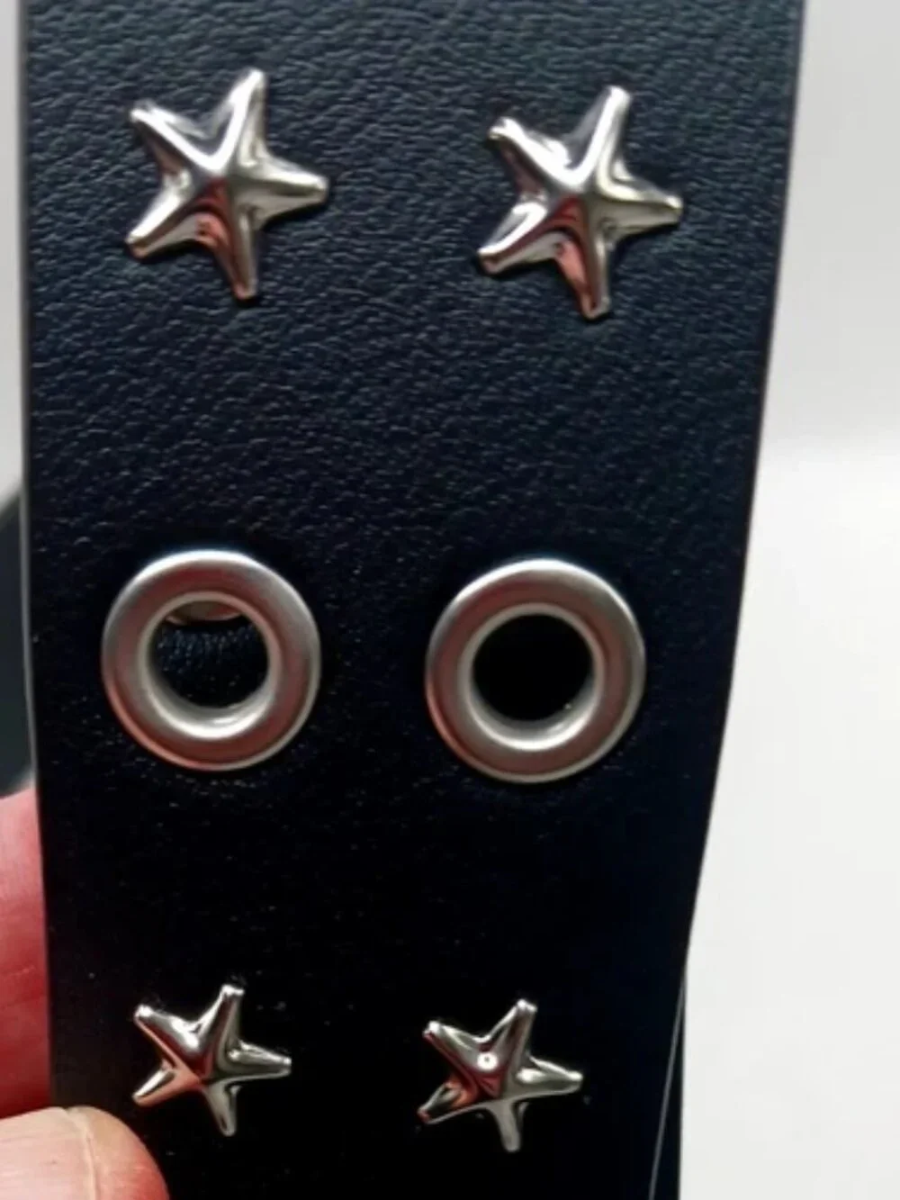 Stars + Grommets Black Vegan Leather Belt + 2 Rubber Grommet Bracelet New